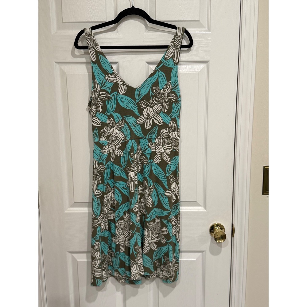 Tommy Bahama Floral Twist Front V-Neck Dress Olive Turquoise White Size L - Picture 6 of 6